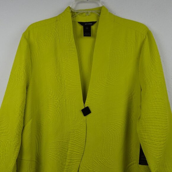 Ali Miles One Button Cardigan Jacket Women's Size L Yellow Green Textured - Picture 2 of 10